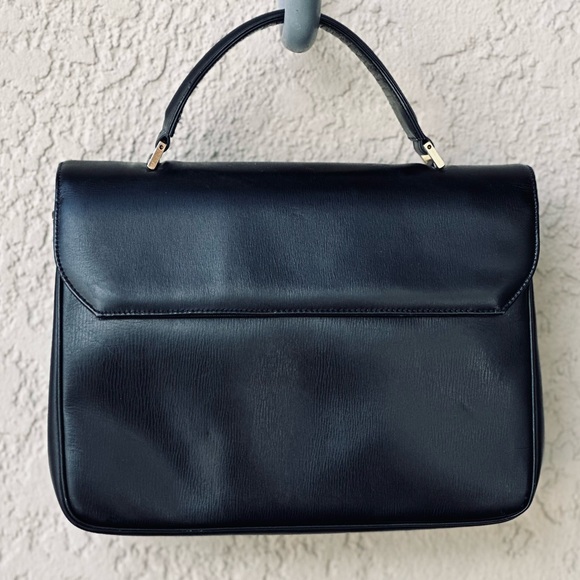 Bienen-Davis Vintage Mid-Century Structured Black Leather Purse Bag One Handle - Picture 3 of 9